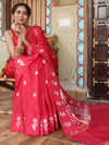 Banarasee Handwoven Semi Silk Saree With Zari Buti Design-Red