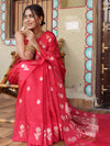 Banarasee Handwoven Semi Silk Saree With Zari Buti Design-Red
