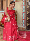 Banarasee Handwoven Semi Silk Saree With Zari Buti Design-Red