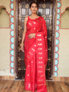 Banarasee Handwoven Semi Silk Saree With Zari Buti Design-Red