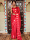 Banarasee Handwoven Semi Silk Saree With Zari Buti Design-Red
