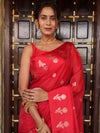 Banarasee Handwoven Semi Silk Saree With Zari Buti Design-Red