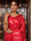 Banarasee Handwoven Semi Silk Saree With Zari Buti Design-Red