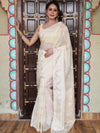 Banarasee Handwoven Semi Silk Saree With Zari Buti Design-Light Yellow