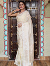 Banarasee Handwoven Semi Silk Saree With Zari Buti Design-Light Yellow