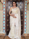 Banarasee Handwoven Semi Silk Saree With Zari Buti Design-Light Yellow