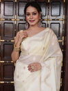 Banarasee Handwoven Semi Silk Saree With Zari Buti Design-Light Yellow