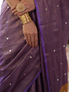 Banarasee Handloom Linen Saree With Mirror Work-Violet