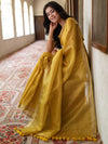 Banarasee Handloom Linen By Tissue Metallic Shine Saree-Golden Yellow