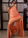 Banarasee Handloom Linen Saree With Mirror Work-Peach