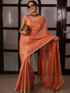 Banarasee Handloom Linen Saree With Mirror Work-Peach