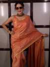 Banarasee Handloom Linen Saree With Mirror Work-Peach