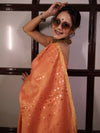Banarasee Handloom Linen Saree With Mirror Work-Peach