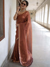 Banarasee Handloom Linen By Tissue Metallic Shine Saree-Brown