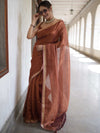 Banarasee Handloom Linen By Tissue Metallic Shine Saree-Brown