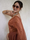Banarasee Handloom Linen By Tissue Metallic Shine Saree-Brown