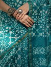 Bhagalpur Handloom Pure Linen Cotton Batik Pattern Saree-Teal Green