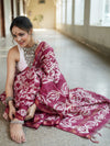 Bhagalpur Handloom Pure Linen Cotton Batik Pattern Saree-Magenta