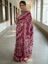Bhagalpur Handloom Pure Linen Cotton Batik Pattern Saree-Magenta