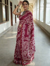 Bhagalpur Handloom Pure Linen Cotton Batik Pattern Saree-Magenta