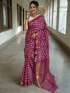 Bhagalpur Handloom Pure Linen Cotton Batik Pattern Saree-Magenta