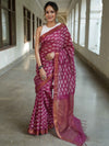 Bhagalpur Handloom Pure Linen Cotton Batik Pattern Saree-Magenta