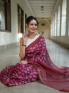 Bhagalpur Handloom Pure Linen Cotton Batik Pattern Saree-Magenta