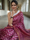 Bhagalpur Handloom Pure Linen Cotton Batik Pattern Saree-Magenta