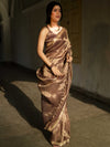 Banarasee Handloom Linen By Tissue Metallic Shine Saree-Earthy Brown