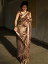 Banarasee Handloom Linen By Tissue Metallic Shine Saree-Earthy Brown