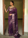 Banarasee Handwoven Semi Silk Saree With Zari Buti Design-Violet