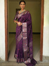 Banarasee Handwoven Semi Silk Saree With Zari Buti Design-Violet