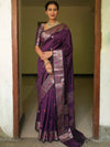 Banarasee Handwoven Semi Silk Saree With Zari Buti Design-Violet