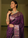 Banarasee Handwoven Semi Silk Saree With Zari Buti Design-Violet