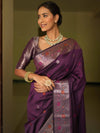 Banarasee Handwoven Semi Silk Saree With Zari Buti Design-Violet