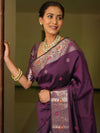 Banarasee Handwoven Semi Silk Saree With Zari Buti Design-Violet
