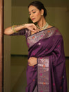 Banarasee Handwoven Semi Silk Saree With Zari Buti Design-Violet