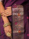 Banarasee Handwoven Semi Silk Saree With Zari Buti Design-Violet