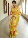 Bhagalpuri Handloom Linen Floral Embroidered Saree-Yellow
