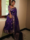 Banarasee Handwoven Semi Silk Saree With Zari Buti Design & Lace-Violet