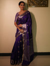 Banarasee Handwoven Semi Silk Saree With Zari Buti Design & Lace-Violet