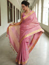 Banarasee Handloom Linen Saree With Mirror Work-Pink