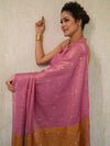 Banarasee Handloom Linen Saree With Mirror Work-Pink