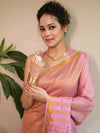 Bhagalpur Handloom Pure Linen Cotton Saree With Zari Design-Pink
