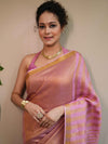 Bhagalpur Handloom Pure Linen Cotton Saree With Zari Design-Pink