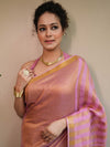 Bhagalpur Handloom Pure Linen Cotton Saree With Zari Design-Pink