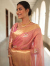 Banarasee Handwoven Broad Border Tissue Saree With Embroidered Design-Pink