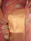 Banarasee Handwoven Broad Border Tissue Saree With Embroidered Design-Pink