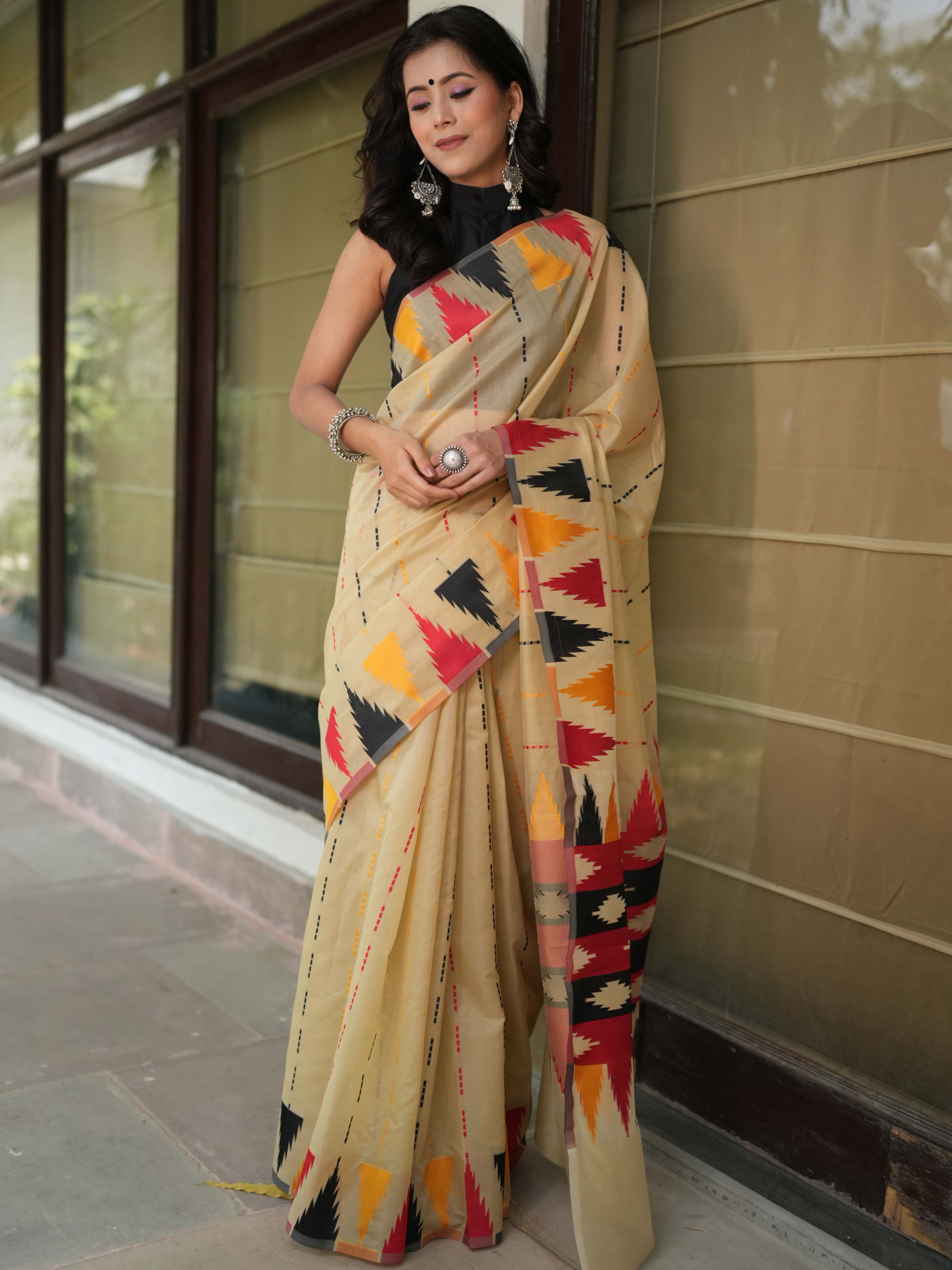 Banarasee Semi Georgette Saree With Resham Work-Beige