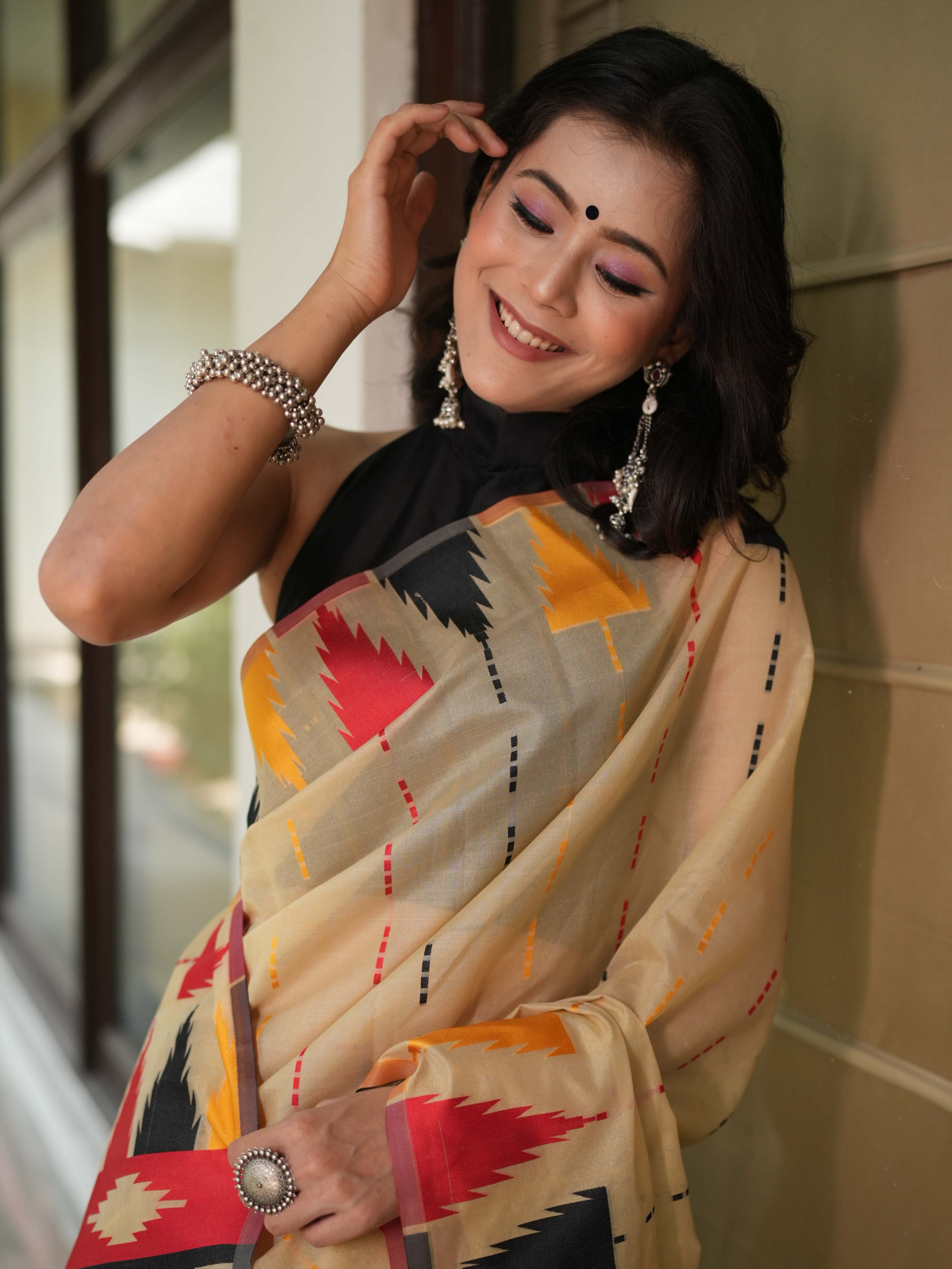 Banarasee Semi Georgette Saree With Resham Work-Beige